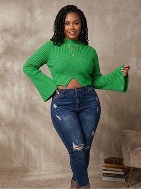 SHEIN Emerald Green Ribbed Crewneck Sweater size M